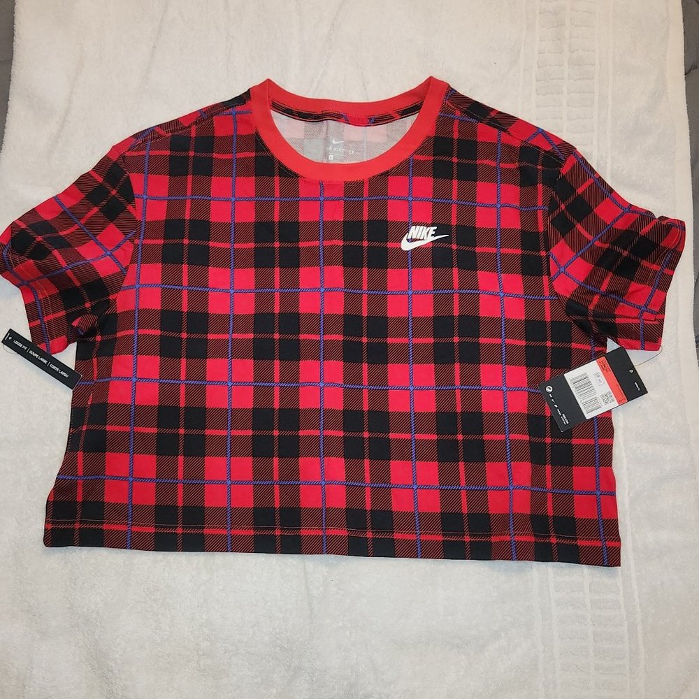 Nike Women's Futura plaid red/blue crop top